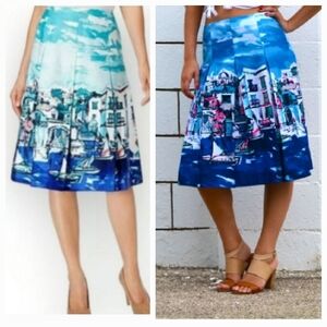 SEASIDE VILLAGE PAINTED SKIRT PRINTED PLEATED 100% COTTON 8